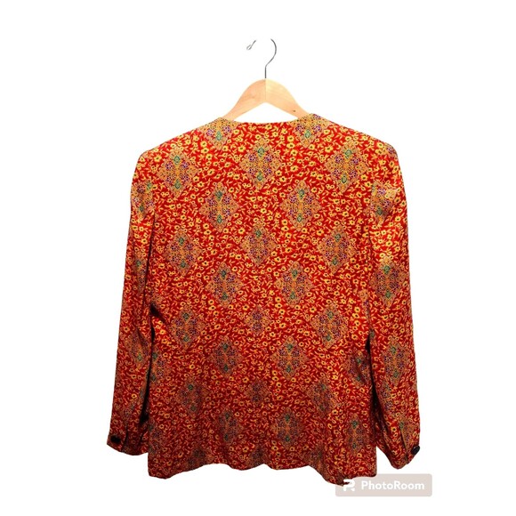 Vintage Evan Picone Women’s Red Empire Print Single Button Blazer Jacket Size 12 - Picture 7 of 10